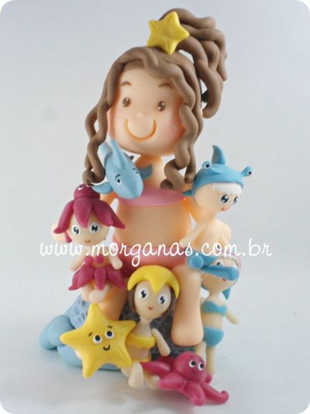 Topo de bolo Princesas do Mar com mascotes